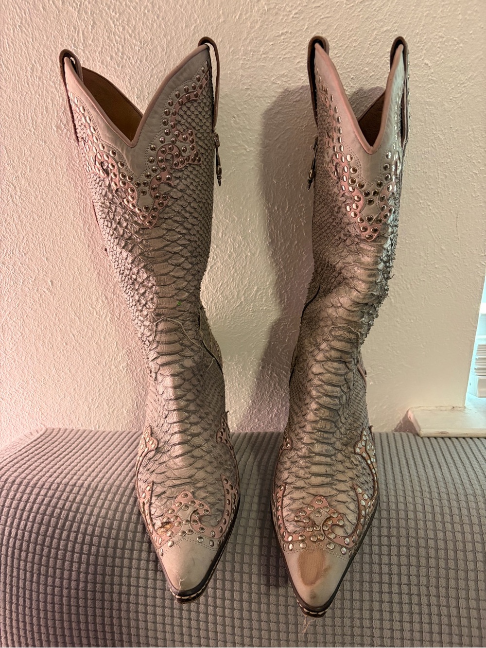 Donald J Pliner Western Couture Studded Python Boots 8M